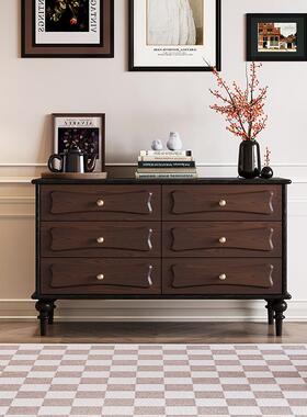 边法式简LWY约油奶风复古六斗柜实木餐家用轻奢边柜现代卧柜室三斗柜