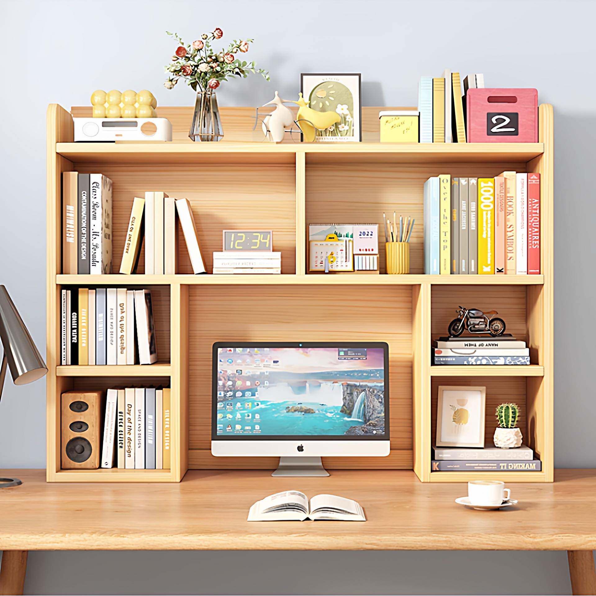 实架木桌上电脑置物桌面书架收纳显示器架简易多书功学生DRW能储