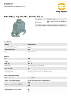 HARTING0浩亭93001004210B上壳高结构3WRO双锁扣顶出线1xPg21