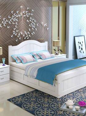 实木床1主米RPW双人床卧1.5物1.8收纳卧室气压高箱储床箱简体现代