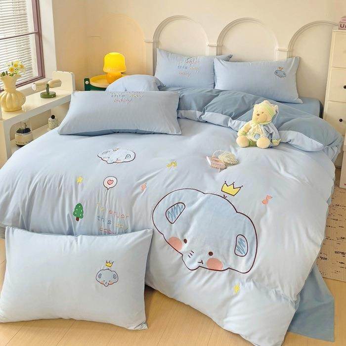 新款洗水棉贴布绣四件套套宿舍CBU学生单三件套床四件可裸睡床笠