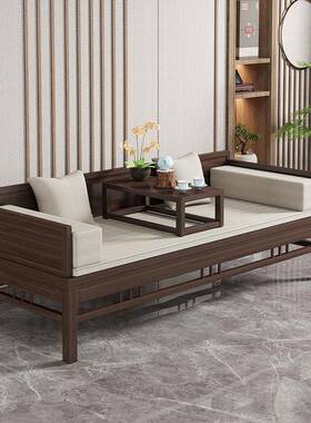 新中式实木榆木茶桌组发合卧椅榻塌伸缩沙椅推老拉罗汉ONZ床客厅