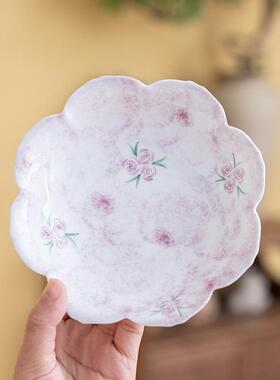 嫩点粉手绘台玫瑰花壶承件陶瓷家用84557干泡台托盘茶托小茶茶具