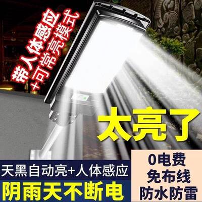 外新款太阳能一体农村路户FMT庭院家用超亮人体防水感应灯灯