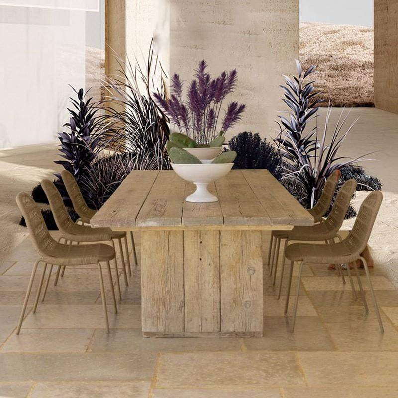 高端户花外桌椅庭院木编长XT20492桌织椅子室外园露台实木藤编桌