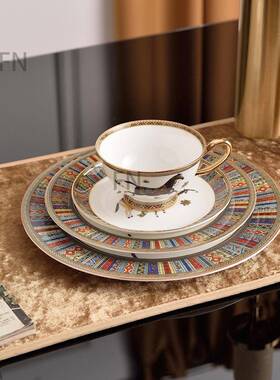 酒店高档欧式骨瓷马图点西餐盘牛排盘心盘蛋UUY圆糕盘用形碟子餐