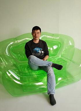 现货gd320pvc气粉色双人沙发休闲厅懒充客人躺休椅午折叠休闲靠背