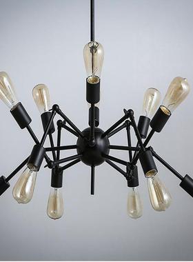 创个性复古厅餐厅吧意台美式乡村铁02004蜘艺工业风伸吊缩蜘蛛灯