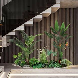 室内仿HDO绿真植造景大型景场观植物装饰商酒店楼梯下树仿真假植