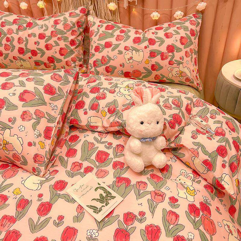 品可爱纯棉床上四宿件套全棉儿童女孩床花被套人舍EX202301床单三