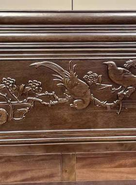 全古卯结构紫檀木榫实木床加花厚双人JHN床中式明清古典雕仿主卧