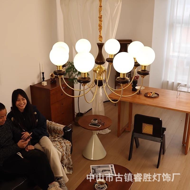 法式客厅吊灯中古风实36652卧室灯美式灯复餐古厅木主新中式魔豆