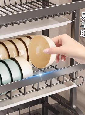 厨房置物架碟收纳架沥水架碗家多用双层柜F98HSHT8碗筷盒功能放碗
