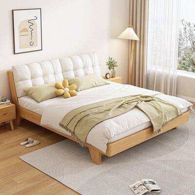 北欧全实木床单人1米x2米奶油风主卧现代软包小户型双人简单组装