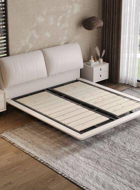 悬浮皮床极简大象耳朵现代简约皮艺主卧室婚床双人床1.8x2米带灯