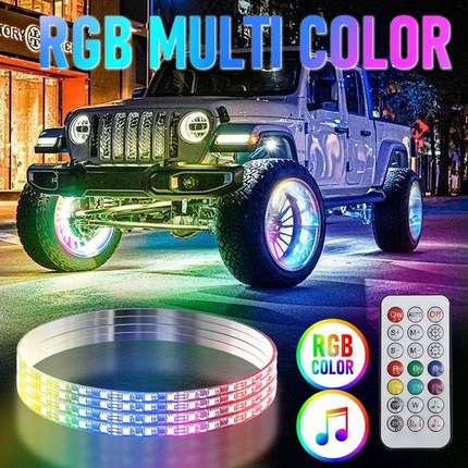 热销汽车LED车轮灯改装越野轮毂灯炫彩流光氛围灯七彩气氛灯