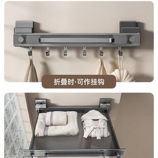 吸盘伸缩浴巾架毛巾架卫生间置物架浴室放衣服架子隐形免打孔吸盘