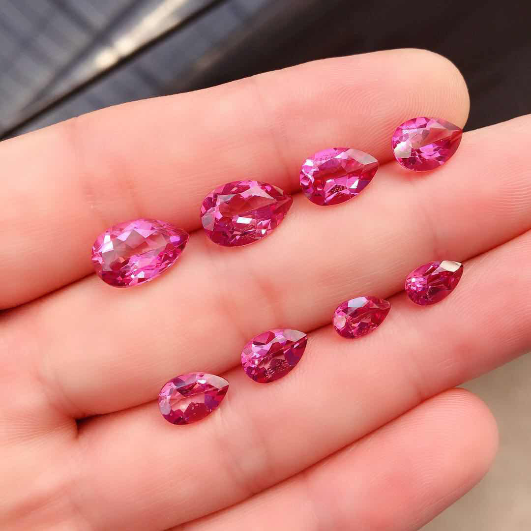 天然粉托帕石 水滴形5*7/5*8/6*9/7*9/7*10/8*12mm裸石戒面代镶钳