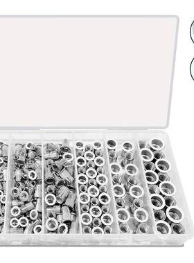 220PCS盒装6种尺寸/英制304不锈钢铆钉螺纹平头拉铆螺母