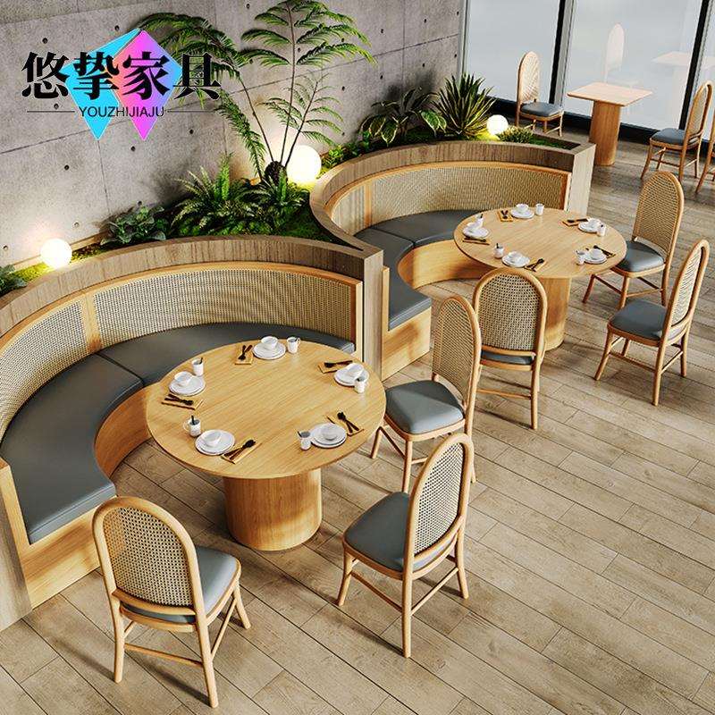 实木简约港式茶餐厅火锅料理店卡座沙发小吃饭店双人桌椅组合商用