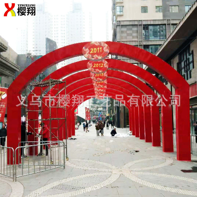 周年庆钢结构通道拱门商场楼盘商业街通道节庆布置春节过道装饰