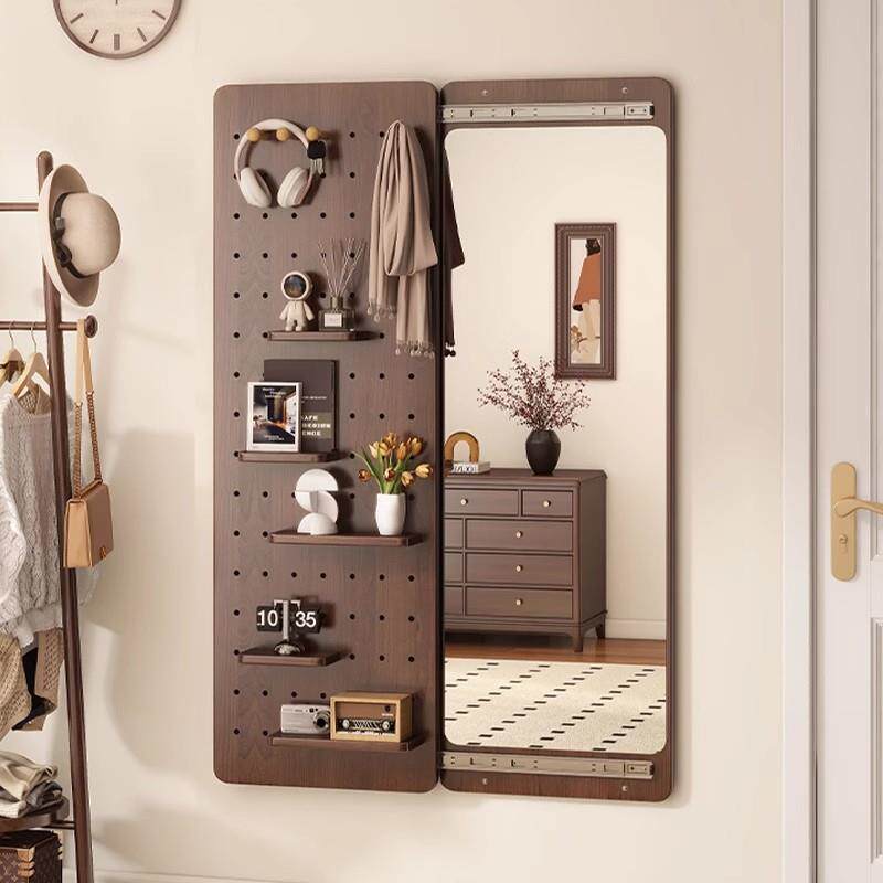 实木洞洞板穿衣镜可关闭隐藏式推拉全身镜子家用壁挂墙玄关试衣镜