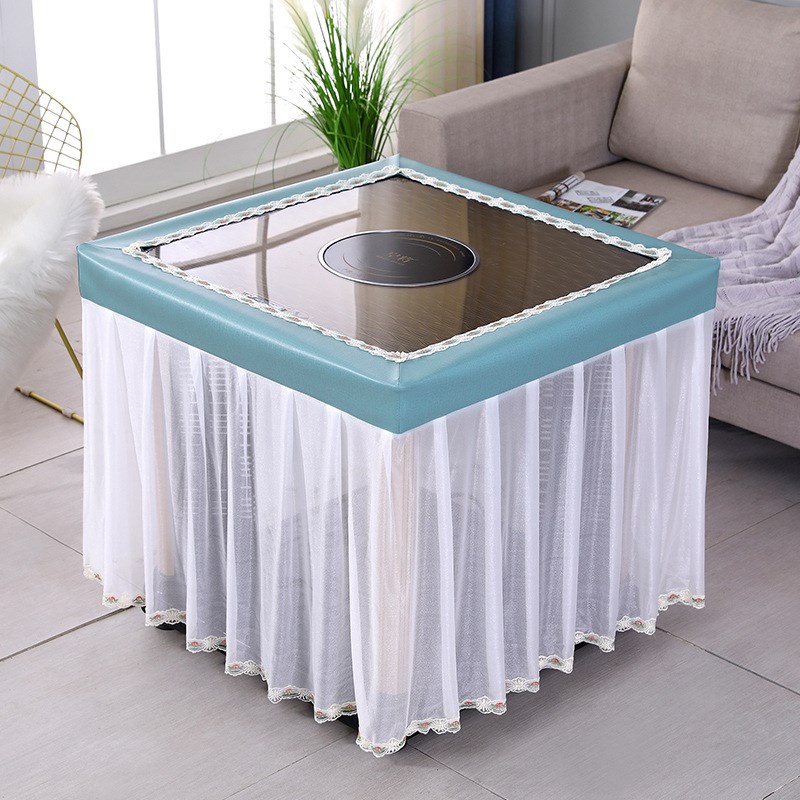 正方形餐桌布四季通用防水茶几桌罩拉丝布纹刺绣分体垂纱防尘桌布
