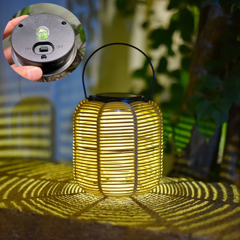 太阳能户外灯笼藤条竹编风灯庭院装饰中式复古小灯笼手提挂灯