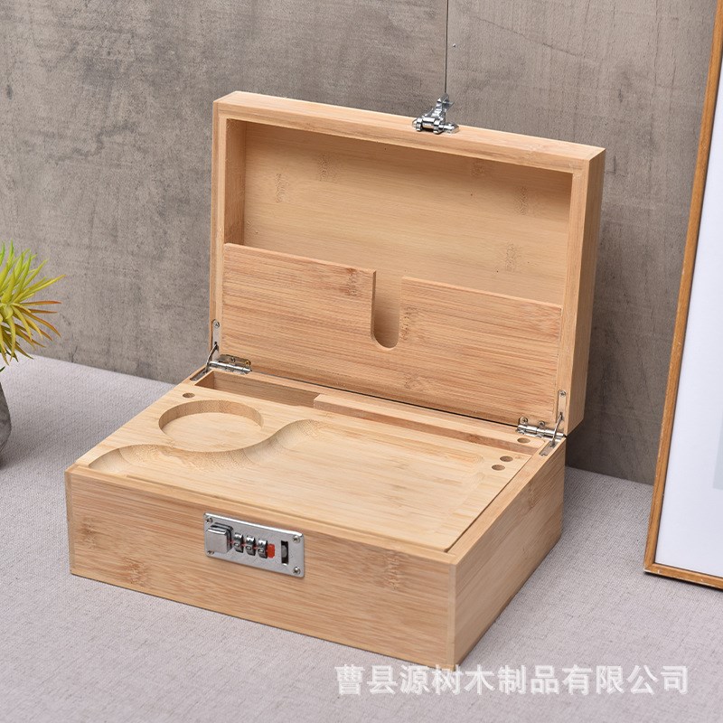 木质研磨器包装盒可拆卸板密码盒雪茄磨烟器收纳盒翻盖储物木盒