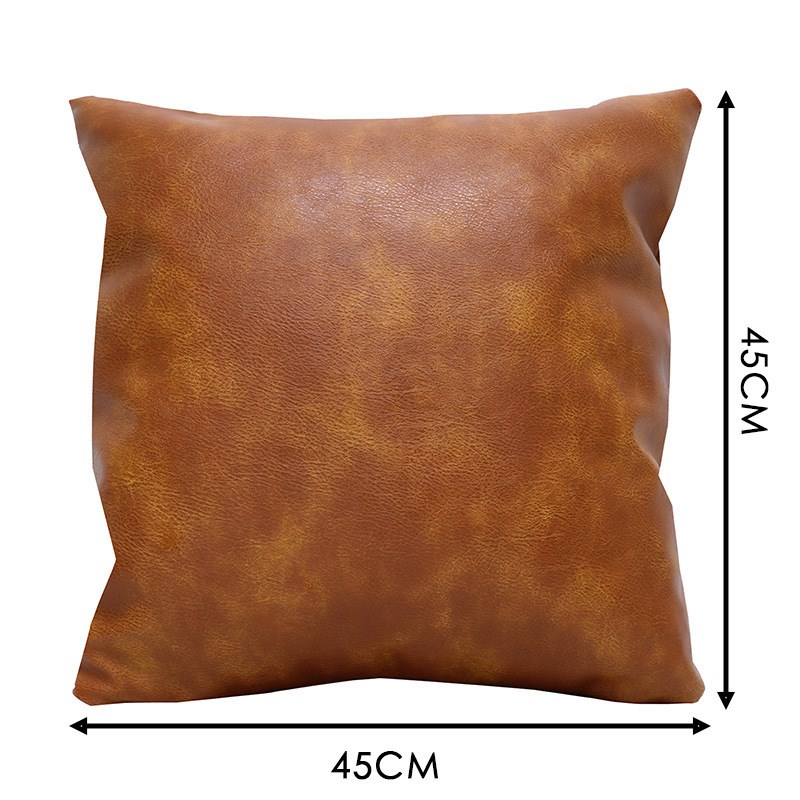 疯马纹枕套皮革抱枕PU人造革抱枕沙发皮质厚干邑棕色高防刮蹭