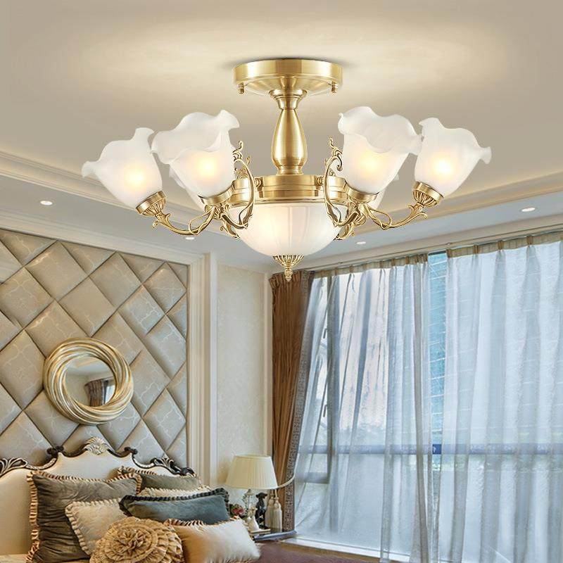 全铜欧式顶灯吊灯客厅灯简欧温馨浪漫主卧吸室灯吸顶灯760式大气