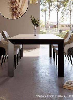 意式极简岩板餐铝桌椅金色长方合形法64870式黑餐桌小户型家用饭