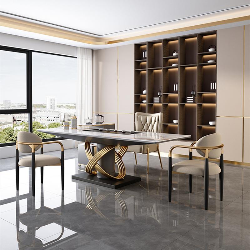 轻奢板岩茶台老板办公室CIS会客泡茶桌简套约现代高端办桌椅组公