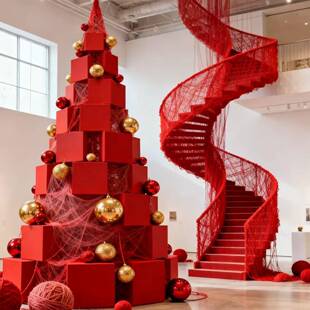 圣诞树美陈装饰照竹编艺术装置商场卡184酒大店堂场景布置打拍道