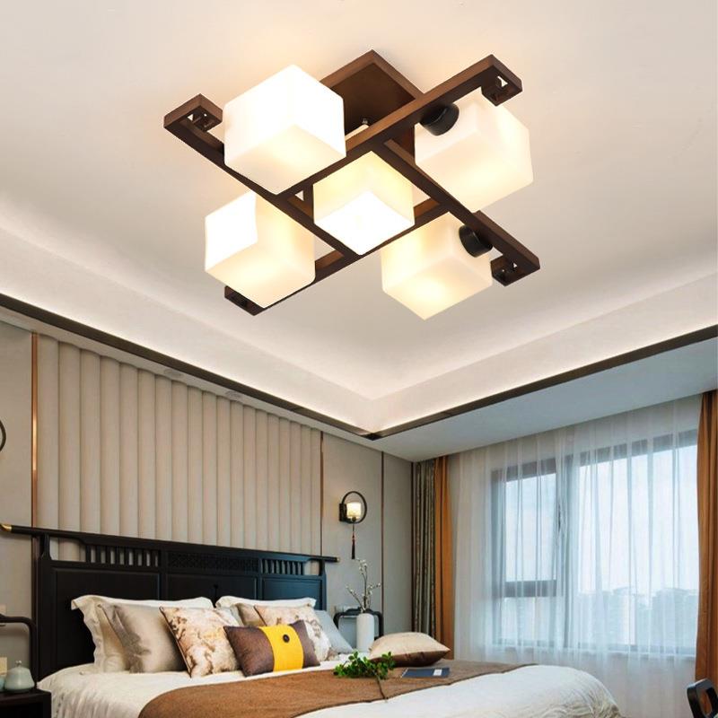 新式中顶GOV高档卧室吸灯个性大气意中式实木胡创桃木色玻璃客厅