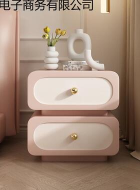 物实木头柜卧床室家用轻奢简约DIJ现代法式奶油风储边柜黑色皮质