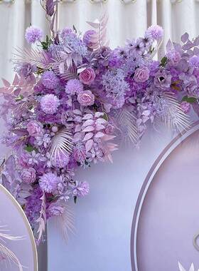 款JUI婚庆大款台紫色排花仿真绢花装饰新尤加利花地排T路引婚礼花