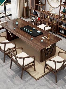 乌金木代茶桌椅组合现BDP用简约实木大板茶台办公家干泡湿茶台