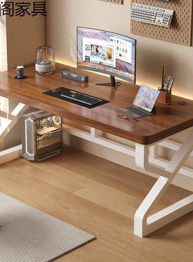 实木电脑桌台式公办桌长条桌子简易生书桌家用卧77156室竞电桌工