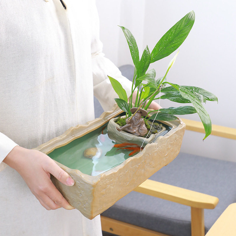 陶瓷花盆组合套装复古粗陶大号盆栽器皿水培绿萝容器素烧透气盆景