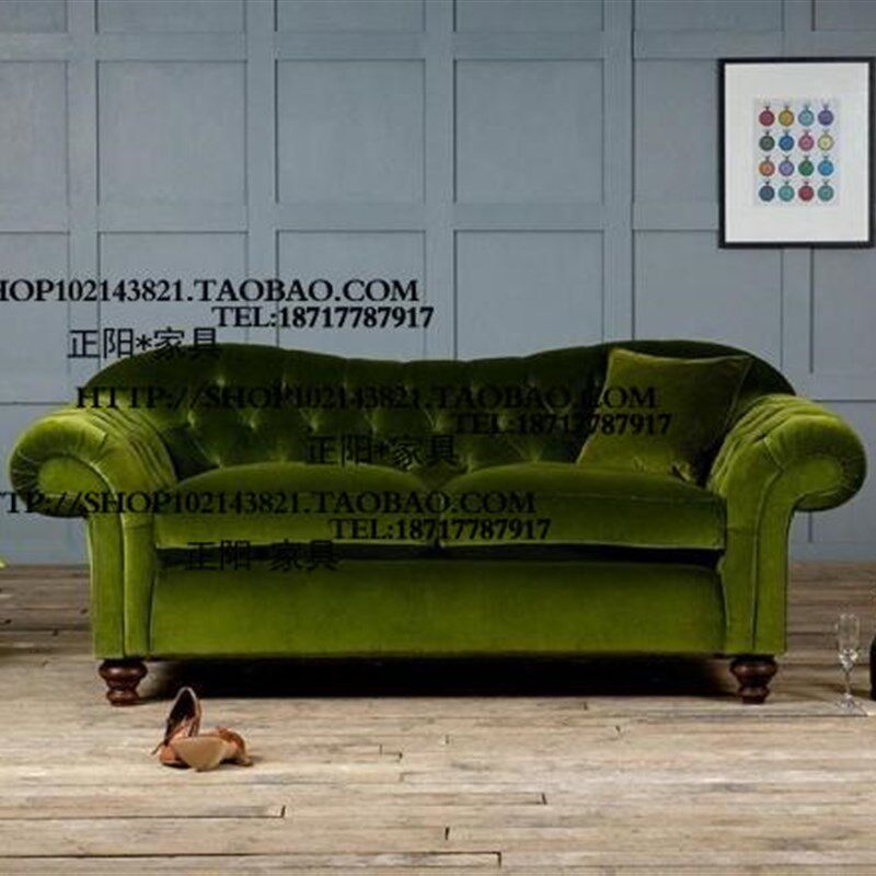 出口比利时法式乡村风格纽扣布艺双人三人位沙发酒店咖啡厅家具