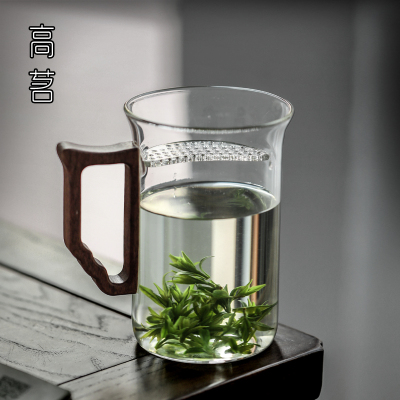 男士水杯2022新款绿茶专用茶杯月牙杯过滤泡茶玻璃杯带把杯子高档