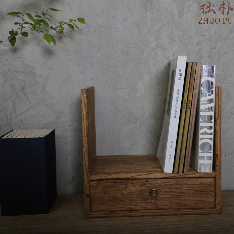实木一屉书桌多功能小书架老榆木复古怀旧民宿家具可作换鞋小板凳