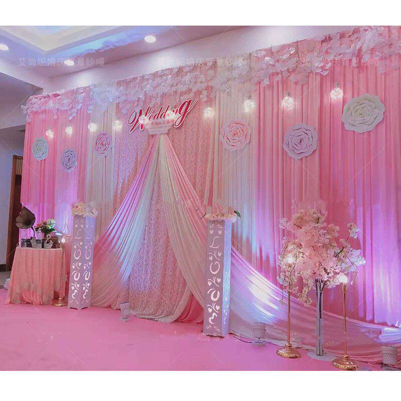 婚礼场景蕾丝背景纱幔留影区布置室外签到区新款舞台布幔