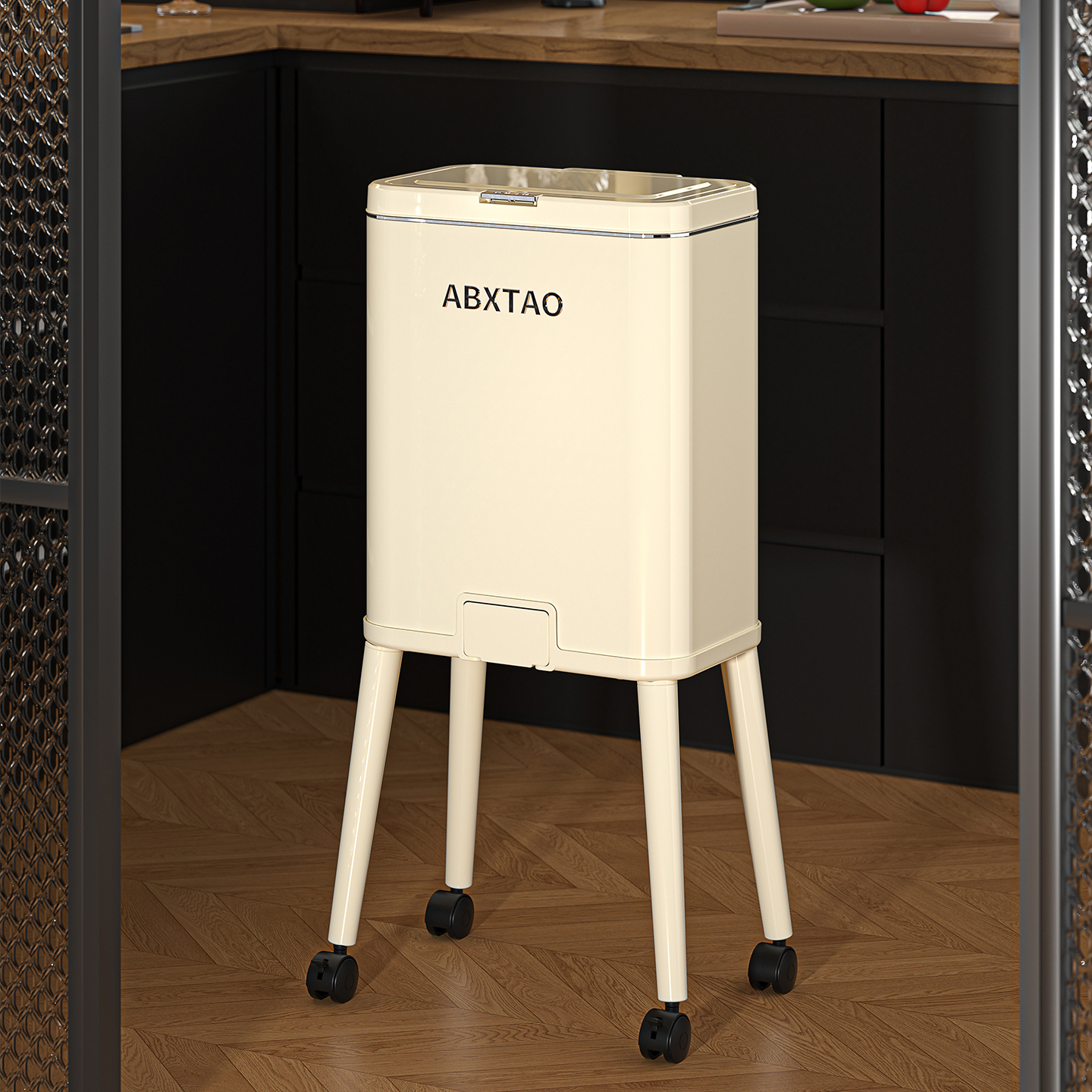 厨房垃圾桶家用2025新款大容量可移动高颜值免弯腰高脚碳钢垃圾筒