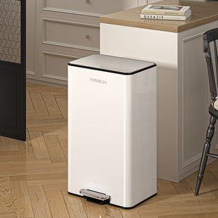不锈钢垃圾桶客厅2025新款 卧室带盖垃圾筒 极简静音缓降家用脚踏式