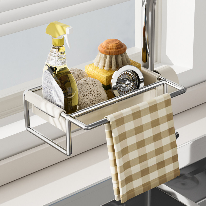 厨房水龙头置物架水槽沥水架抹布收纳架子免打孔洗碗池多功能挂篮