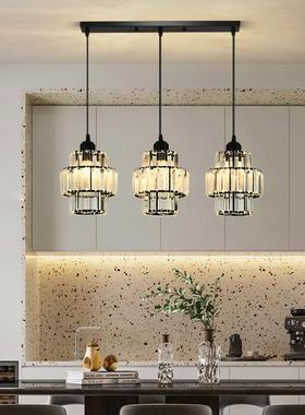 餐大厅吊灯三头新款33802奢华大晶气金色长条圆盘饭餐厅桌水吊灯