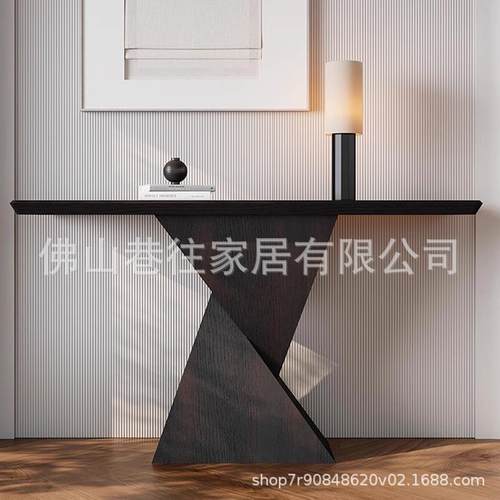 新中式实入户意27894玄关桌超木窄式轻奢玄关桌子黑桃木条案端胡