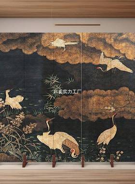 现BUZ中式代淡雅意月境屏风隔断叠移动客厅酒店折装饰水墨竹子圆